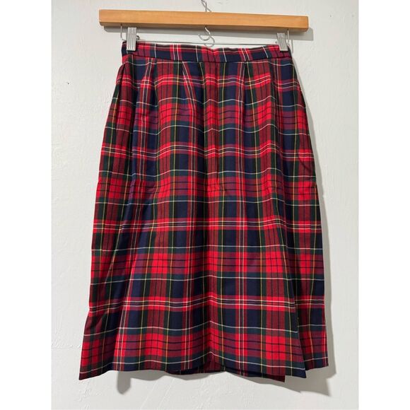 J.G Hook red plaid 100% wool wrap skirt with pockets 6 - Picture 11 of 11